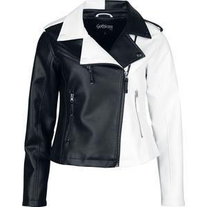 Gothicana zwart/witte kunstleren jas in bikerstijl - Dames - M