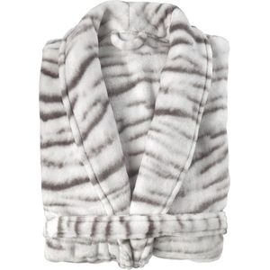 Stijlvolle fleece dames badjas Witte Tijger maat M - superzacht en comfortabel - lang model - met ceintuur, zakken en een kraag