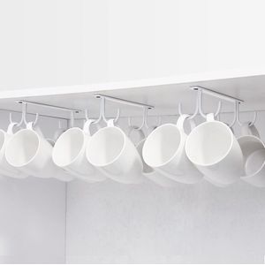 Bekerhouder onder de kast, koffiekopjeshouder met schroeven, 12 kopjeshaken onder de plank, drooghaken voor bar, voor het ophangen van kopjes, koffiekopjes, mok, bekers enz. Wit