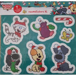 7 Kerst Raamstickers Woezel en Pip - 7 statische stickers Kerstmis