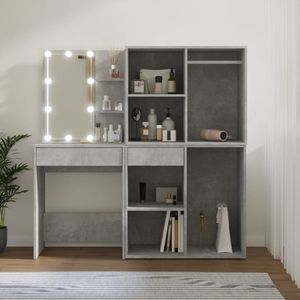 The Living Store LED-kaptafel - Bewerkt hout - Betongrijs - 60x40x140cm (BxDxH) - Met 2 kastjes