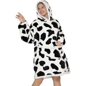 Oversized hoodie-deken met mouwen - voor dames en heren - sherpa - behaaglijke dekentrui - XXL dekenhoodie - knuffelhoodie - koe