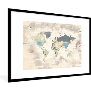 Fotolijst incl. Poster - Wereldkaart - Vintage - Pastel - 90x60 cm - Posterlijst