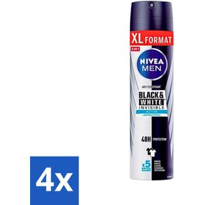 Nivea - Deospray - Men - Invisible Black & White Active - 250 ml - Voordeelverpakking - 4 stuks