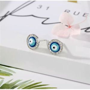 Akyol - Evileye – evil – eye – blauwe evileye – knop oorbellen– geluks oog oorbel – geluk – zilverkleurig - bescherming – diepe blauw -boze oog oorbellen - turkse oog - nazar boncuk - cadeau voor vriendin - blauwe oog oorbellen - oorb