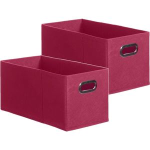 Set van 2x stuks opbergmand/kastmand 7 liter framboos roze linnen 31 x 15 x 15 cm - Opbergboxen - Vakkenkast manden