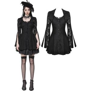 Dark in Love - Hollow Lace Gemstone Button Adjustable Waist Korte jurk - M - Zwart
