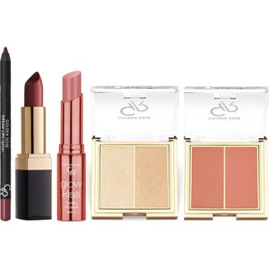 Golden Rose - Cadeaupakket Lip en Cheek Icons - Lipliner - Lipstick - Lipbalm - Highlighter - Blush