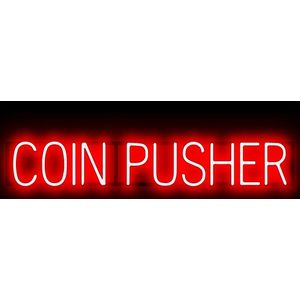 COIN PUSHER - Neon LED bord verlichting - SpellBrite - 97 x 16 cm rood - Mancave decoratie wanbord - 6 Dimstanden - 8 Lichtanimaties