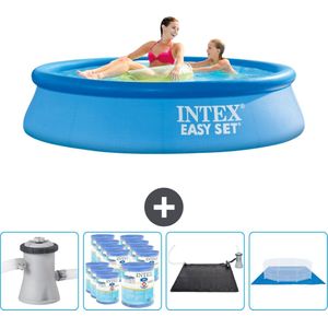 Intex Rond Opblaasbaar Easy Set Zwembad - 244 x 61 cm - Blauw - Inclusief Pomp Filters - Solar Mat - Grondzeil