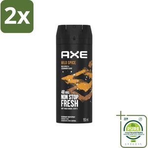 Axe - Deodorant Bodyspray - 48hrs Non Stop Fresh - Wild Spice - Wild Spices & Cedarwood - 150 ml - Voordeelverpakking - 2 stuks - Deodorant - Bodyspray