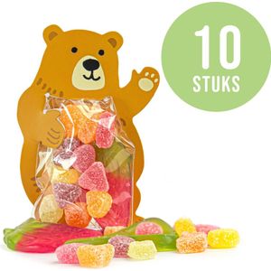Uitdeelzakjes beer – Snoepzakjes – cellofaan zakjes met beer van karton – 10 stuks – 11cm x 6cm