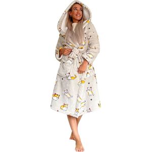Dames badjas katten - fleece badjas met capuchon - ultra zacht en warm - cadeau - katten badjas voor dames - maat S/M