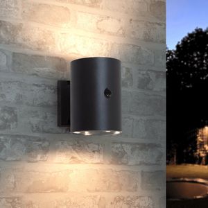 Solar wandlamp buiten 'Sverre' rond - Up down light - Met bewegingssensor - Buitenlamp met sensor - Warm wit licht - Tuinverlichting op zonne-energie geschikt voor schutting - Zwart