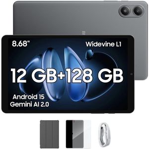 Blackview Tablet - LINK 2 Tablet - 12 GB RAM - 128 GB ROM - 1080P Full HD-video - 8.68 inch - MediaTek Hallo G100 - 5000 mAh - Android 15 - Octa Core - Zwart