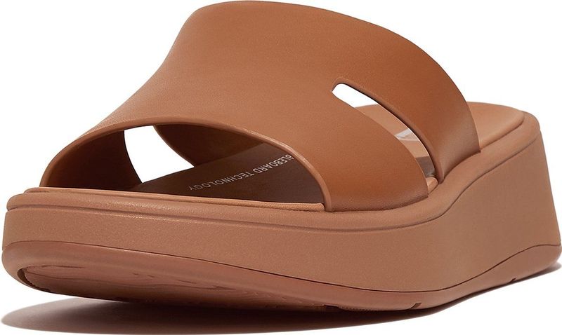 FitFlop F-Mode Raw-Edge Leather Flatform H-Bar Slides BRUIN