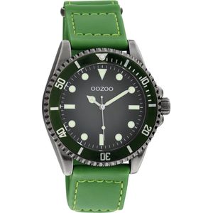 OOZOO Timpieces - Titanium horloge met groene klittenband polsband - C11010