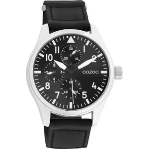 OOZOO Timpieces - zilverkleurige horloge met zwarte klittenband polsband - C11009