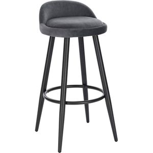 Velvet Barkruk Bricius - Barstoelen ergonomisch - Set van 1 - Donkergrijs - Met kleine rugleuning - Voor Keuken & bar - Zithoogte 69cm