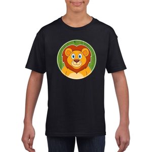 Kinder t-shirt zwart met vrolijke leeuw print - leeuwen shirt - kinderkleding / kleding 110/116