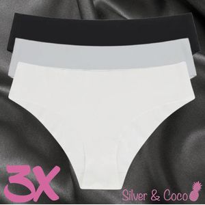 SilverAndCoco® - 3 stuks Naadloze Onderbroek / Seamless Broekje Dames / Zacht Brazilian Slipje / Naadloos Stretch Ondergoed Vrouw / Hipster Dames Lingerie Broekje Slip Black - Zwart Grijs Wit / Medium M