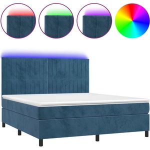 VidaXL Boxspring met Matras en LED Fluweel Donkerblauw 180x200 cm