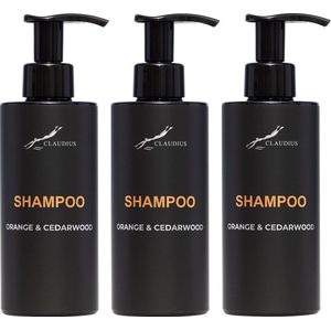 Shampoo Sweet Orange & Cedarwood 300 ml - met pomp - zwarte fles - set van 3 stuks - voordeelverpaakking - haarverzorging