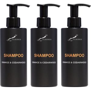 Shampoo Sweet Orange & Cedarwood 300 ml - met pomp - zwarte fles - set van 3 stuks - voordeelverpakking - haarverzorging