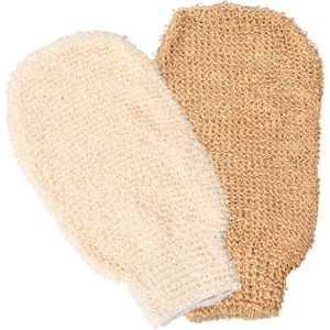 Brenzoos - Twee paar peelinghandschoenen van linnen voor exfoliatie en massage van het lichaam (abrikoos kaki) - Scrubhandschoen