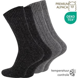 Warme Wollen sokken met Alpacawol - Set van 2- Zwart & Grijs - Maat 35-38 - Wintersokken dames, Wandelsokken, Huissokken