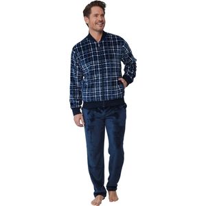 Pastunette huispak heren Flanel Fleece - Donkerblauw warm heren pyjamapak 2-delig - Donkerblauw