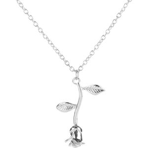 Gading® Ketting met Rose hanger - zilverkleurig Staal kettingen voor dames meisje - 50+5 cm-valentijn cadeautje