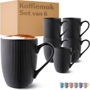 Set van 6 Koffiemokken - Uniek Gestreept Design - Matte Keramiek Koffiebekers - Magnetron- en Vaatwasmachinebestendig - Comfortabele Handgreep