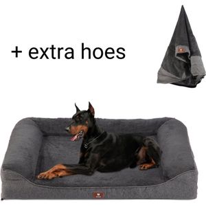 Feandrea FluffyHug hondenbed, hondenkussen maat L, hondenmat voor middelgrote honden, hondensofa met noppenschuim, hoes afneembaar en wasbaar, 91 x 68 x 23 cm, donkergrijs PGW232G02