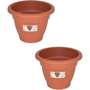 Set van 4x stuks terra cotta kleur ronde plantenpot/bloempot kunststof diameter 18 cm - Plantenbakken/bloembakken voor buiten