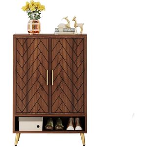 Schoenenkast – Schoenenverzameling Opberger – Schoenenrek – Schoenendisplay – Walnoot Hout Variant – 6 Niveaus Met Verstelbare Planken – Luxe Gouden Poten