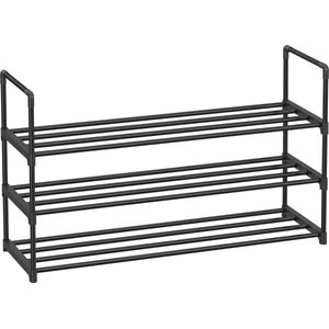 3-laags schoenenrek metalen schoenenopberger schoenenorganizer voor 12-15 paar stapelbaar voor hal woonkamer slaapkamer 30 x 92 x 55 cm zwart