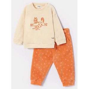 Woody pyjama baby unisex velours - beige/oranje - pony - 252-10-BPC-V/030 - maat 80