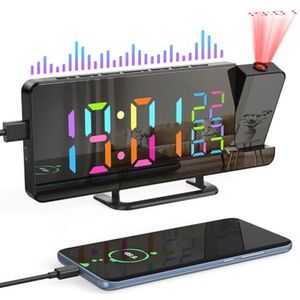 Digitale Radiowekker met Projectie 180°, FM Alarmklok met USB Projector, Dubbele Alarmfunctie, 12/24 Uur