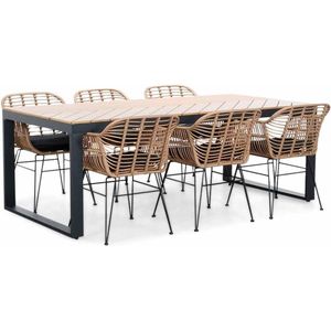 BUITEN living Kampa Natural/Lola dining tuinset 7-delig | polywood + wicker | 210cm | 6 personen