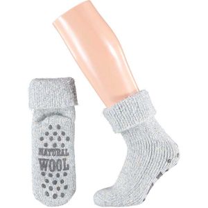 Apollo Dames Huissokken Wol met Antislip Lichtblauw 35-38