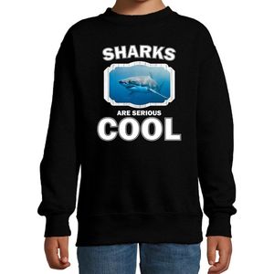 Dieren haaien sweater zwart kinderen - sharks are serious cool trui jongens/ meisjes - cadeau haai/ haaien liefhebber - kinderkleding / kleding 170/176