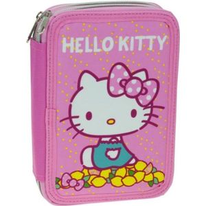 Hello Kitty Gevulde Etui - 2 Lagen - Viltstiften - Kleurpotloden - Gum - Liniaal - Potloden - Notitieboekje - Puntenslijper