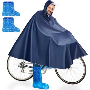 Fietstassen regenponcho voor fiets - Blauw 64 Plus Extra Tall - waterdicht - inclusief 2 paar overschoenen