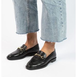 Manfield Leren Loafers met Gesp Zwart