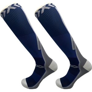 Sandside Premium Actief Compressiekousen – 2 Paar - Steunkousen voor Vrouwen en Mannen – Maat 41-45 L/XL Donkerblauw – Hardloop- en Vliegtuigsokken