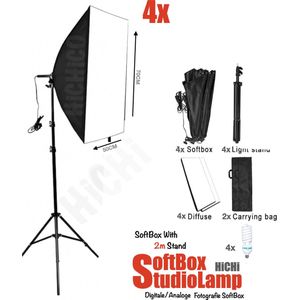 HiCHi® Softbox Studiolamp – Studioflitser - continu fotostudio-apparatuur - Softboxen Fotografie - Foto Studio Verlichting Kit,,,,, 2SET/4PCS