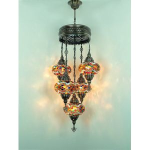 5 globe bollen Turkse hanglamp Oosterse kroonluchter multicolor mozaïek glas