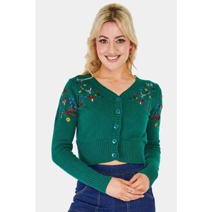 Voodoo Vixen - Woodland Embroidery Crop Cardigan - L - Groen