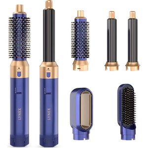 LYNEX Airstyler Krultang 5 in 1 - Multistyler - Föhnborstel - 5 in 1 multi styler- 2025 model - Stijltang - Hairwrap - Haardroger met Borstel - Blauw met handshonen